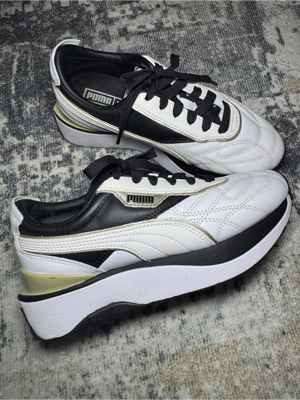 Puma White, Black & Gold Men’s Platform Sneakers